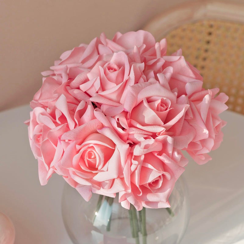 DUYONE Artificial Roses Single Stem 10pcs Fake Silk Flower Arrangement Bouquet Real Touch for Home Party Wedding Decoration(Deep Pink) - Image 1